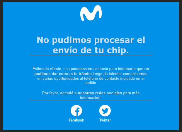 RobertoPavetti's tweet photo. Buenos días @MovistarArg , recibí este correo por un pedido de chip, les comento que nunca me llamaron. ¿Por favor podrán ver este tema? https://t.co/NF7bKpTepl