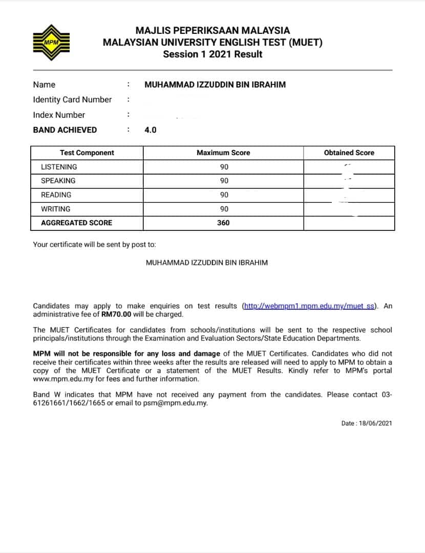 Muet result 2021 sesi 2