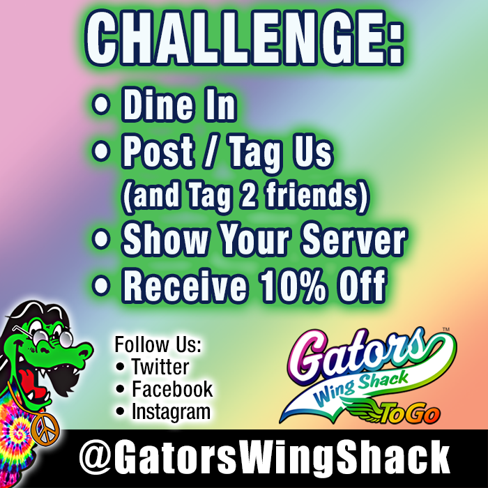 GATORSWINGSHACK's tweet photo. @GatorsWingShack
CHALLENGE:
• Dine In
• Post / Tag Us (and Tag 2 friends)
• Show Your Server
• Receive 10% Off https://t.co/MEgH12KUos