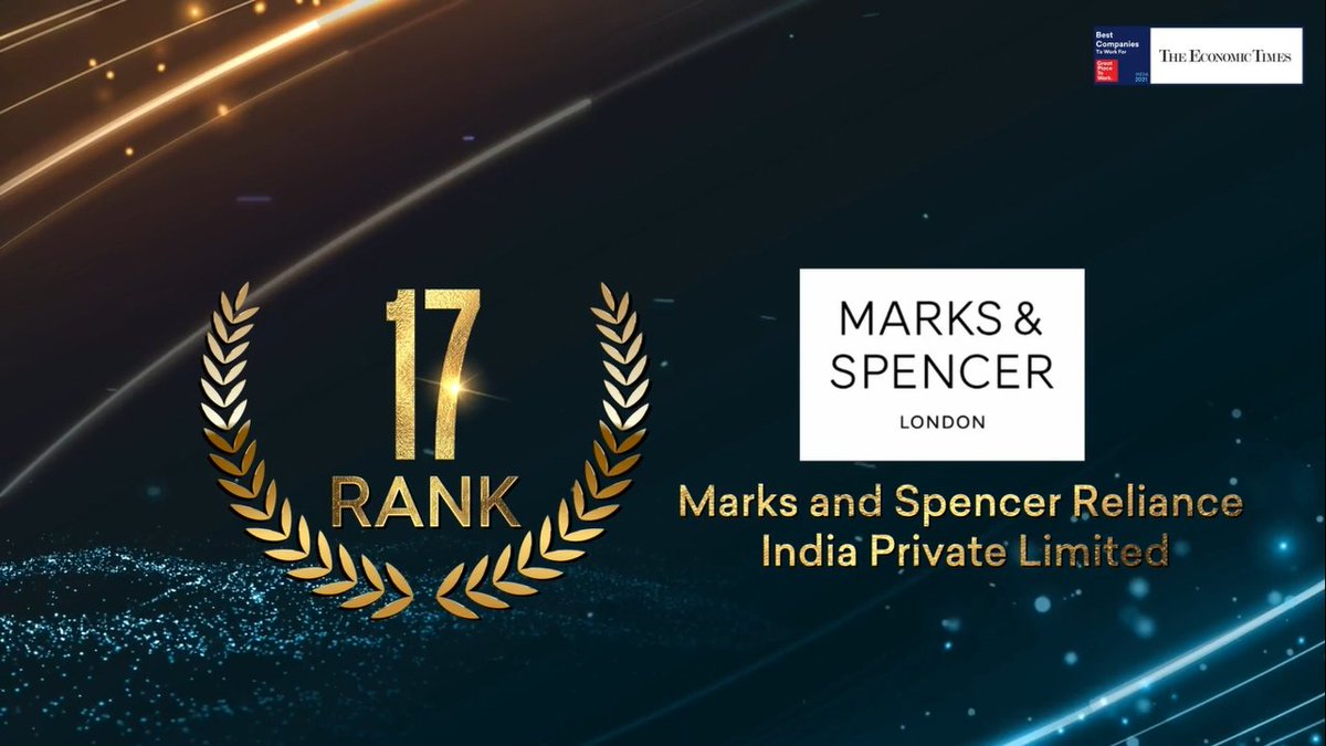 GPTW_India's tweet photo. #100BestCompanies Watch Live Now! https://t.co/1izWeArmA7 India's Best Companies to Work For 2021. Congratulations Marks and Spencer Reliance India Private Limited @MandSIndia on featuring in the top 25.  @muktanakra
#BestWorkplaces #GPTW4ALL @EconomicTimes https://t.co/EVvETHkJuQ