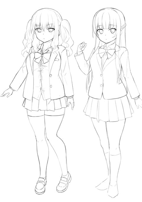 右の娘(委員長設定)、改めて書き直してみたけど結構印象変わったか…? 