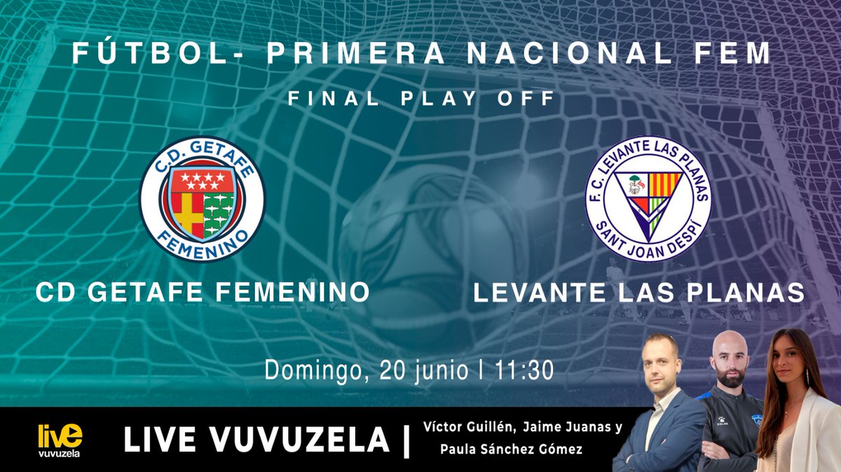 ⚽️Nos ha convocado el <a href="/getafefem/">C. D. Getafe Femenino</a>... y allí estaremos con <a href="/live_vuvuzela/">SinopsisVuvuzela</a> 🤩
A por #RetoIberdrola  ¡Partidazo! 
🗓Domingo, 20 de junio, a las 11:30h.
🎙Estaré con Jaime Juanas y 
<a href="/paulasangoss/">paulasangoss</a> y un equipazo técnico.

📺YouTube Getafe Femenino 
📺YouTube <a href="/RFFM_oficial/">RFFM</a>