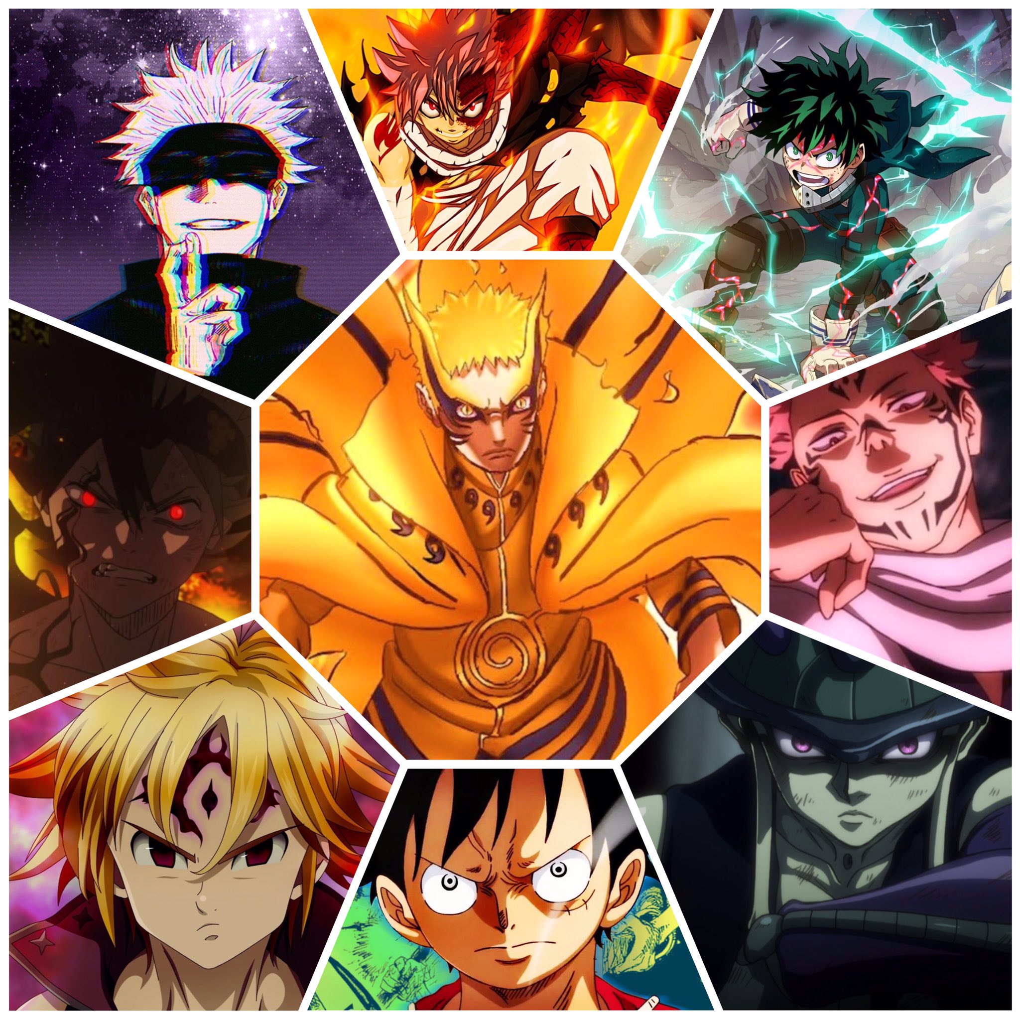 Goku,Deku,Meliodas,Naruto,Luffy