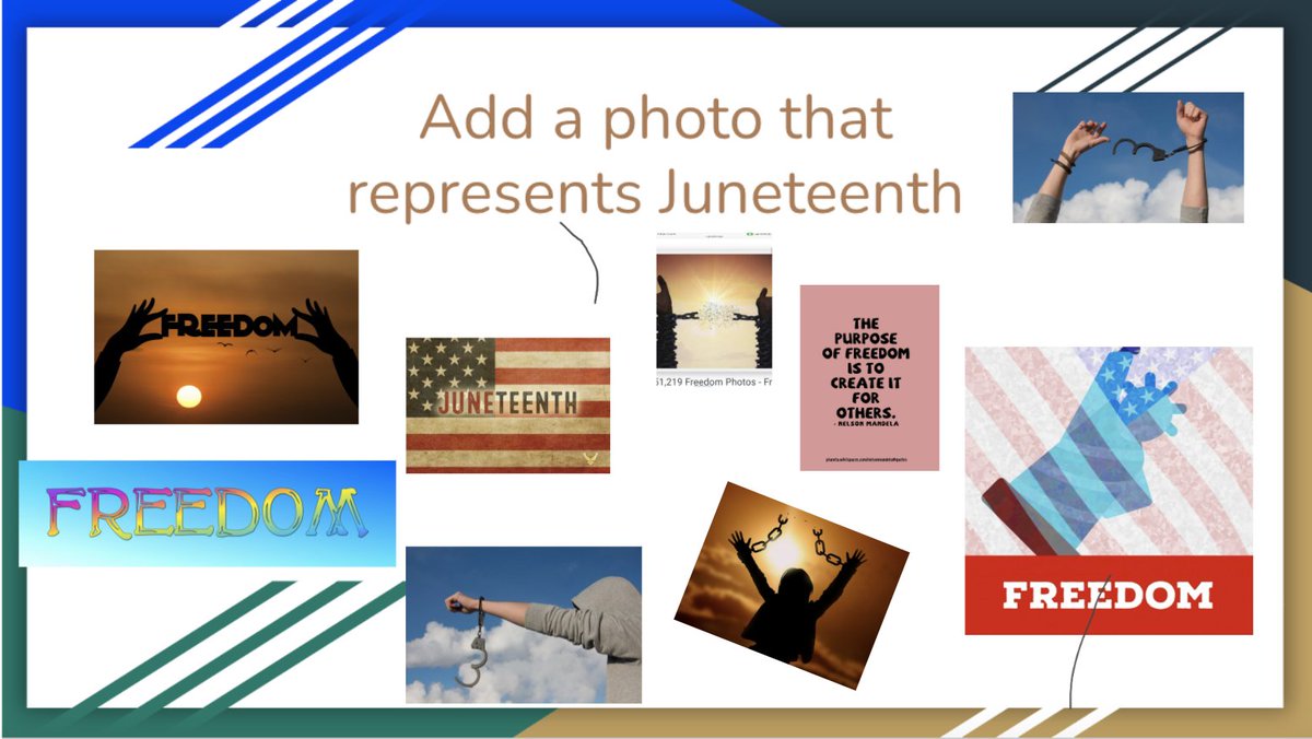 MrsMata_'s tweet photo. Today our remote learners discussed Juneteenth and what freedom means to them. #JuneTeenth2021 #ps10 #ps10forthill #YouHaveAFriendAtPS10 #forthillfam #jamboard #remotelearning2021 #FreedomDay @jenn_funes @teacherromero72 @SIBOD31 @PS10FortHill https://t.co/Dxv3GH5NZ2
