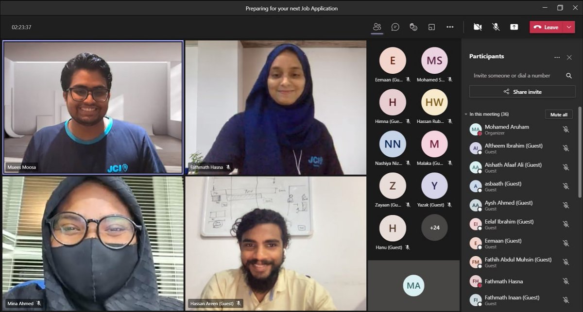 JCIAdduMv's tweet photo. Thank you JCIM NSG Muees Moosa tonight for facilitating the Job Preparation Workshop and we appreciate the guest speakers @afy1036 and Mohamed Shimal. We had around 40 participants who benefited from the workshop. 

#JCIAddu #jcirise #sgdogs https://t.co/ooi1hAmDjL