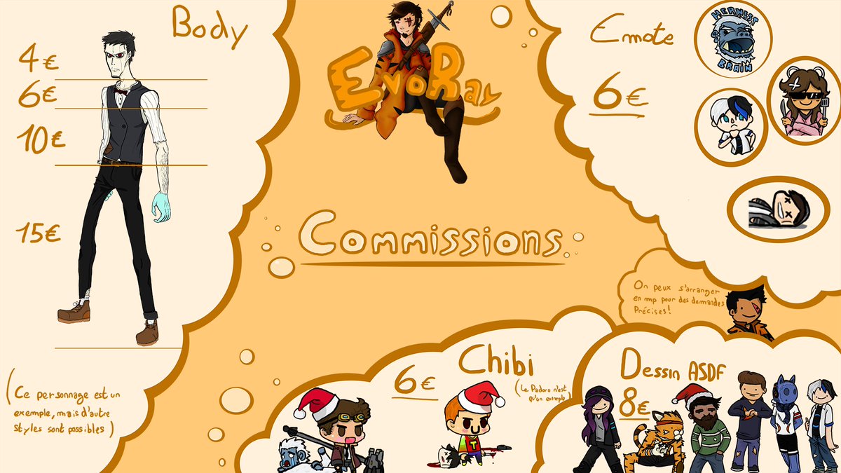 BONJOUR ! 

Je lance aujourd'hui mes premières VRAI commissions, voici un tableau de ce que je propose, mais pour les demandes particulières on peux aller en MP !

merci de partager !! :D