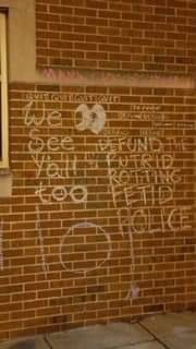 matstuckey's tweet photo. This is what silence gets you! Last year this is the vandalism to our police station. Not one person has been in trouble. Our police in @champaigncity are not supported. @seanhannity @kayleighmcenany @TuckerCarlson @FoxFriendsFirst @FoxNews #BackTheBlue https://t.co/jnQYWf7XLd