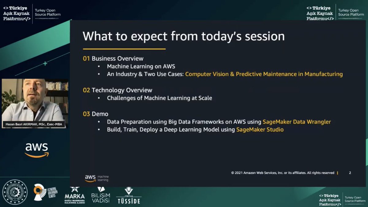 TÜBİTAK TÜSSİDE ekibine ve İTÜ’den değerli Hocamız Prof. Altan Çakır’a bu fırsat için teşekkürler. 
Kıymetli katılımcılarımız, demo videosunda gösterdiğim derin öğrenme örneği ve daha fazlasını AWS resmi github açık kaynak kütüphanesinde bulabilir. @tusside @itu_ai_research