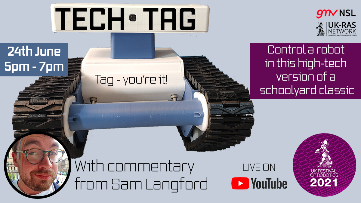 UKRobotics's tweet photo. Try out our interactive robot game Tech Tag and help control @gmvnsl robots in this high-tech version of the schoolyard classic - LIVE on 24th June at 5pm (UK) on Youtube & Twitch w/ live commentary from @scottishscicomm https://t.co/R3vXoXq7TL #RobotFest #TechTag https://t.co/3j7nE5FPJi