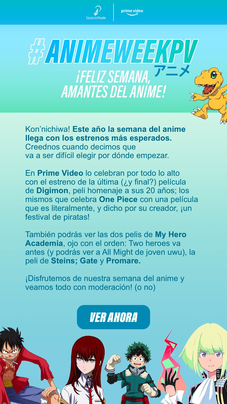 Viva Er Manga Ademas De La Pelicula De Digimon Que Han Estrenado Hoy Por Parte De Primevideoes Y Selectavision Nos Tienen Preparada Una Semana De Puro Anime Con Los Estrenos