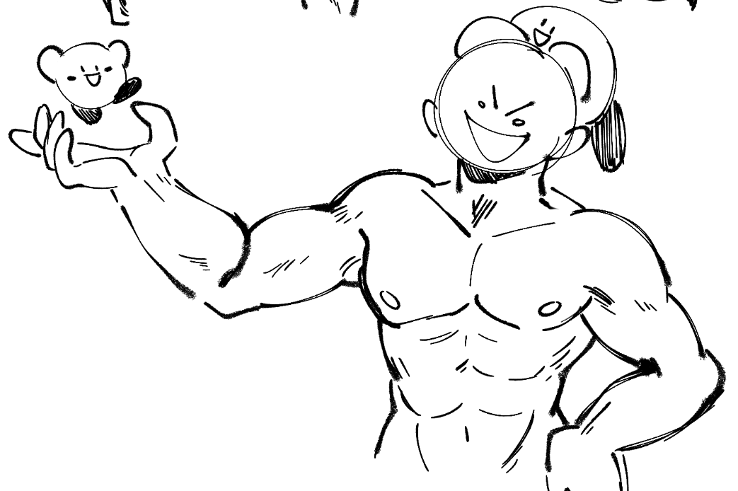 I'm practicing to draw muscle because I'm tired of drawing squids and octos, but I can't help myself with Kirby 