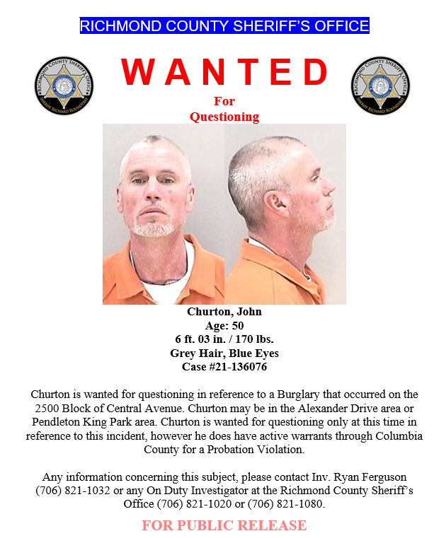 The Richmond County Sheriff's Office is requesting assistance in locating the listed subject.  If contact is made please call 706-821-1080. #RCSOaug