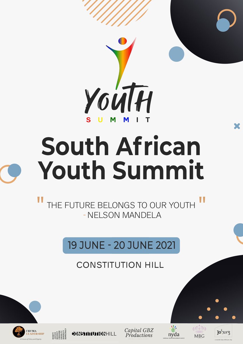 TYUTalkshow's tweet photo. We are proud to announce the ‘SA Youth Summit 2021’ in partnership with @UbumaL @NYDARSA @CityofJoburgZA @VisitConHill @BuhleGeleba .  taking place this weekend on the 19th and 20th of June 2021 . #SAYouthSummit2021 https://t.co/kwRFr2DT16