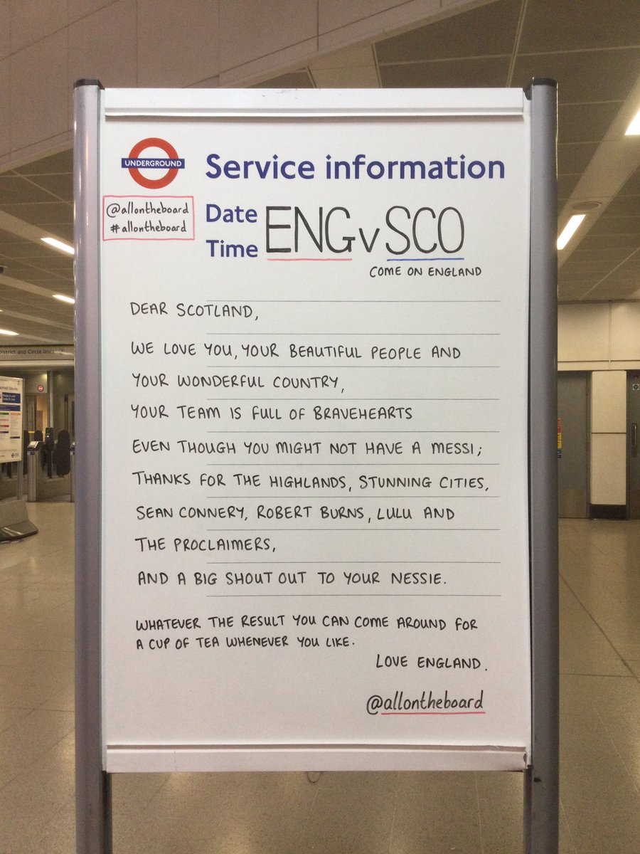 allontheboard's tweet photo. Dear Scotland, It’s been a while. Whatever the result you can come by for a cup of tea anytime. 
Love England
@allontheboard 

#EngSco #EnglandvsScotland #Euro2020 #allontheboard 

All on the Board book is available from this link https://t.co/sOrkgCWuNE
 and all good book shops. https://t.co/9SJhQL9Iym