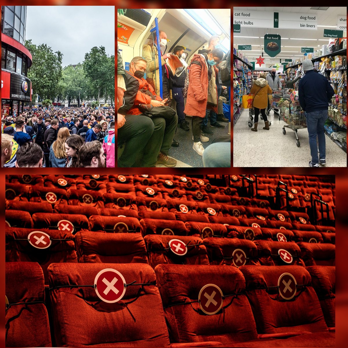 Leicester Square (London) today.
The tube.
The supermarket.

Theatres.

Something is not right.