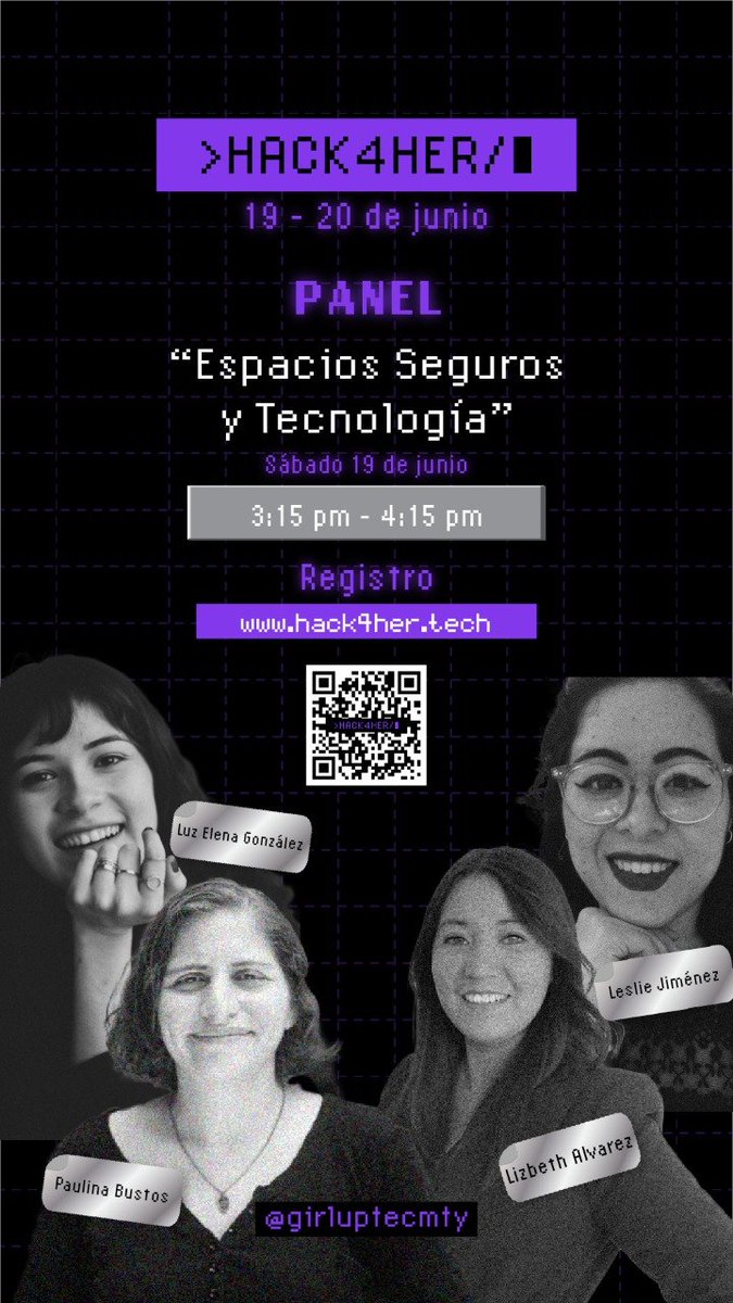 ImpunidadCeroMx's tweet photo. 📣 ¡Atención!

Este fin de semana se lleva a cabo el hackaton #Hack4Her, organizado por @girluptecmty.

@Les_IJU participa en el panel "Espacios seguros y tecnología".

¡No te lo pierdas!

🔗Registro aquí: https://t.co/wHtVyGWNul https://t.co/aB2rmcgBXz