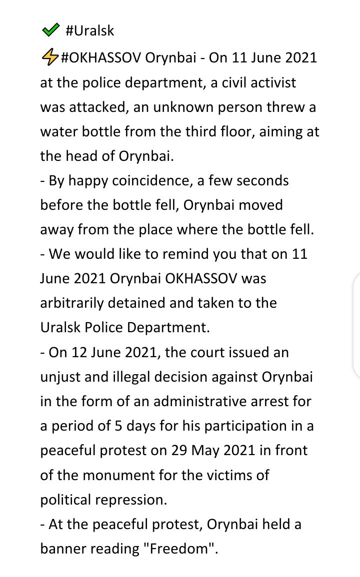 Ardak_Bekten's tweet photo. 🔴  Monitoring of #humanrights violations as of 17 June 2021:

#ActivistsNotExtremists
#Kazakstan
#epca #euinkz #eu4CentralAsia 

#PersonalSanctions for #Nazarbayev &amp; #Massimov

#MEPs #Justice #Democracy
#EuropeanUnion https://t.co/fpCEqvwa5R