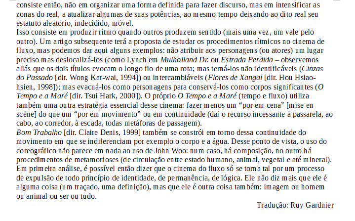 perhappiness's tweet photo. "Plano contra fluxo", de Stéphane Bouquet

o artigo que deu o pontapé inicial sobre cinema do fluxo, hiper citado, hiper comentado e jamais traduzido... até agora https://t.co/2bOIoQfdMl