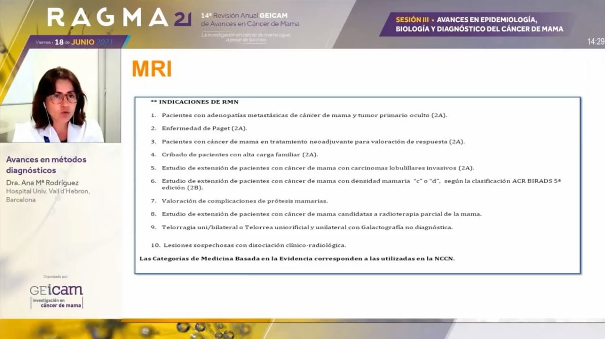 GEICAM's tweet photo. #RAGMA21 Continuamos repasando los avances en epidemiología, biología y diagnóstico del #cáncerdemama: La Dra. Ana Mª Rodríguez de @VHIO resume las novedades en métodos diagnósticos https://t.co/rKDL7Z7D5h