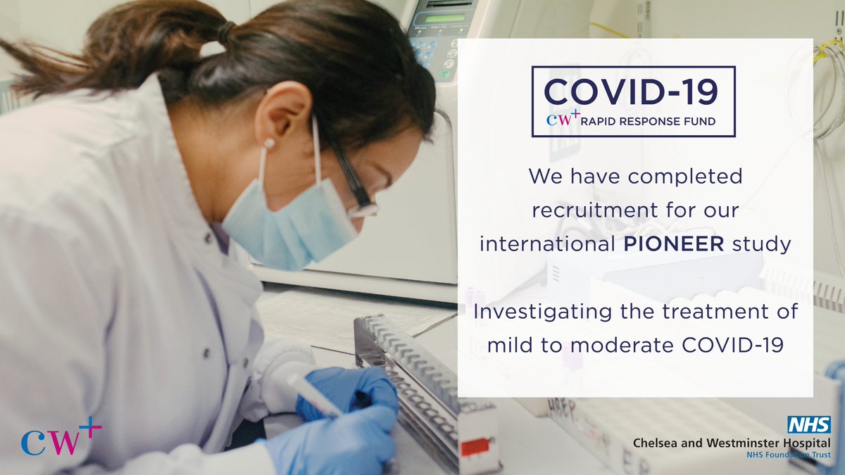 cwpluscharity's tweet photo. We are pleased to announce our PIONEER study with @ChelwestFT, which is trialling favipiravir for the treatment of mild to moderate COVID-19, has now completed recruitment with 502 patients.
Find out more about the PIONEER study and our partners: https://t.co/g4XHkNeYMJ https://t.co/dcZ1LDBYud