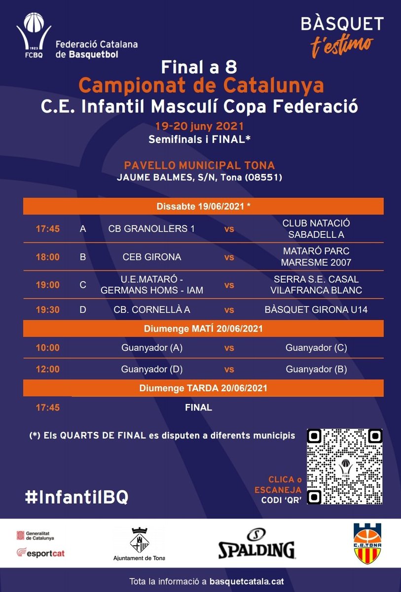 🏆 𝙁𝙄𝙉𝘼𝙇 𝘼 𝟴!!!

El 𝙈𝙖𝙩𝙖𝙧𝙤́ 𝙋𝙖𝙧𝙘 𝙈𝙖𝙧𝙚𝙨𝙢𝙚 2007 disputa la #Finala8 Infantil Masculina de Copa Federació <a href="/FCBQ/">FCBQ</a>

👉 𝙌𝙪𝙖𝙧𝙩𝙨 𝙙𝙚 𝙛𝙞𝙣𝙖𝙡
📅 Dissabte 19
⏰ 18.00h
🆚️ <a href="/ceb_girona/">CEB Girona</a>

💪🏻 Endavant, nois!!!

#JuntsSomMés🟠🔵