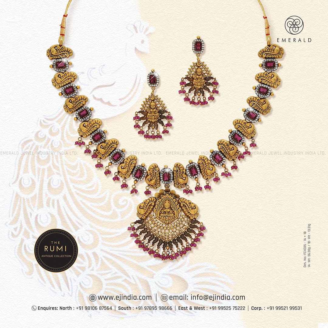 Goddess Lakshmi’s magnificence and charm is always a celebration of India’s rich
heritage. Adoring oneself with the Rumi Antique collection’s necklace and
earrings transforms her dreams into reality.

#heritagejewellery #heritageofindia #traditionalcollection