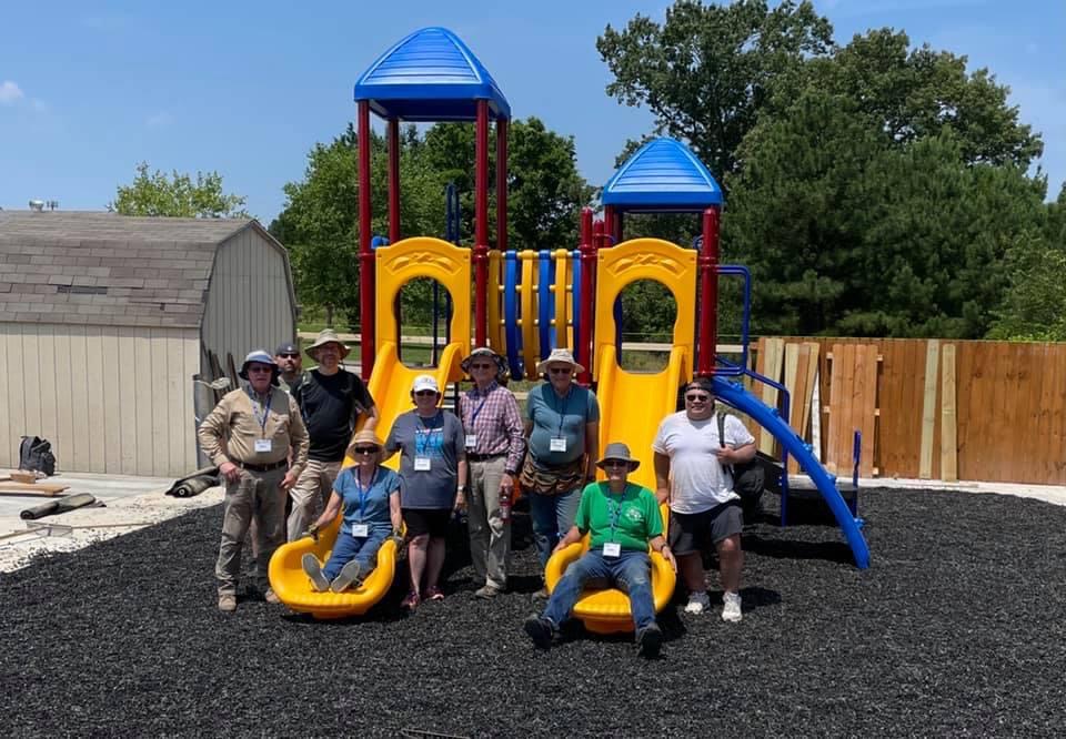 COMPACTFamily's tweet photo. WOW! Check out what the @gctally mission team has accomplished over the last 5 days! Our Developmental Disabilities Cottage now has a fantastic playground in their backyard! We are so grateful. Our residents will be thrilled! https://t.co/QHvLohEJmU