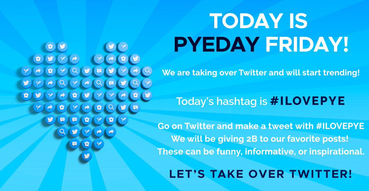 PyeProtocol's tweet photo. It is officially PYEDAY FRIDAY! 

Today, make a tweet using #ILOVEPYE 

As always, we will be giving away FREE $PYE to our favorite tweets that are funny, informative, or inspirational! 🥧🚀

#creampye https://t.co/COj0m3L2ui