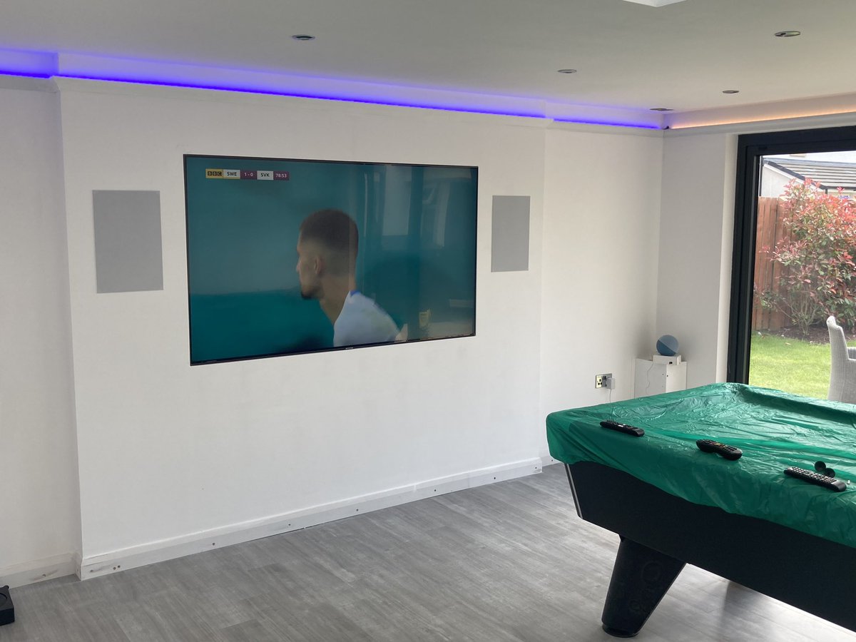 Nice way to finish off the week with the final touches in this garage conversion. <a href="/Sonos/">Sonos</a> amp connected to 75” @samsung tv using <a href="/MonitorAudio/">Monitor Audio</a> speakers. All ready for the game tonight #ENGvSCO
