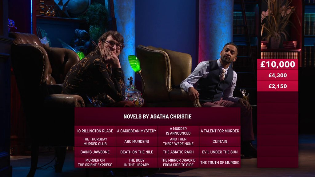 TheAnswerTrap's tweet image. It's the last final board of the series! How many #AgathaChristie novels can you find? #TheAnswerTrap