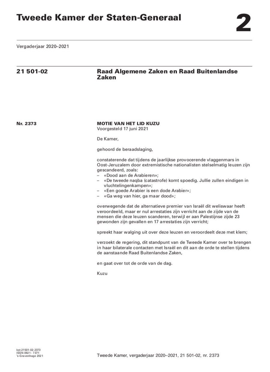 stemmingen's tweet photo. Motie van het lid @tunahankuzu (DENK) over walging uitspreken over de gescandeerde leuzen tijdens de jaarlijkse vlaggenmars in Oost-Jeruzalem (21501-02-2373) 

Vindplaats: https://t.co/3XqtGZez8Y

Stemming: Verworpen

#BuitenlandseZaken #Jeruzalem https://t.co/h34jR5p85D