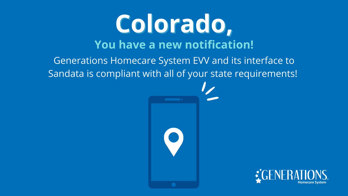 GenerationsHCS's tweet photo. 🚨 #Colorado #HomecareProviders, you have a new notification! 🚨
Generations Homecare System #EVV and its interface to #Sandata make it the perfect #application for your agency.
Learn more here 👉 https://t.co/Rsk7Gf1yYX
#GenerationsHCS #TrustedTech #TrustedCare https://t.co/5bTwKPlSLL