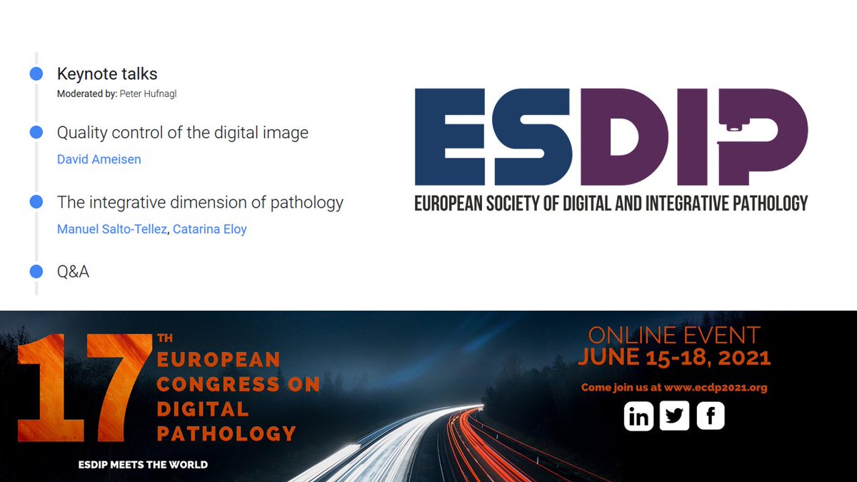 NormanZerbe's tweet image. #ECDP2021 Fantastic Keynote Session with addressing maybe the most relevant aspects for #digitalPathology | &quot;The #integrative dimension of #pathology&quot; by @EloyCatarina and @SaltoTellez as well as #QualityControl of #WSI by @dameisen moderated by Peter Hufnagl | #weAreESDIP