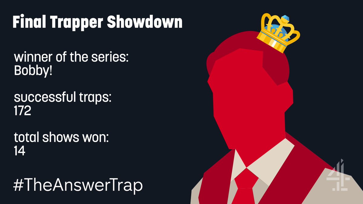 TheAnswerTrap's tweet image. After 30 episodes, both @FrankMPaul and @Bobby_Seagull have won 14 shows, and there have been two draws. So it all comes down to goal difference... trap difference? Technically, we're gonna give this series to Mr Bobby Seagull, by just two traps! #TheAnswerTrap