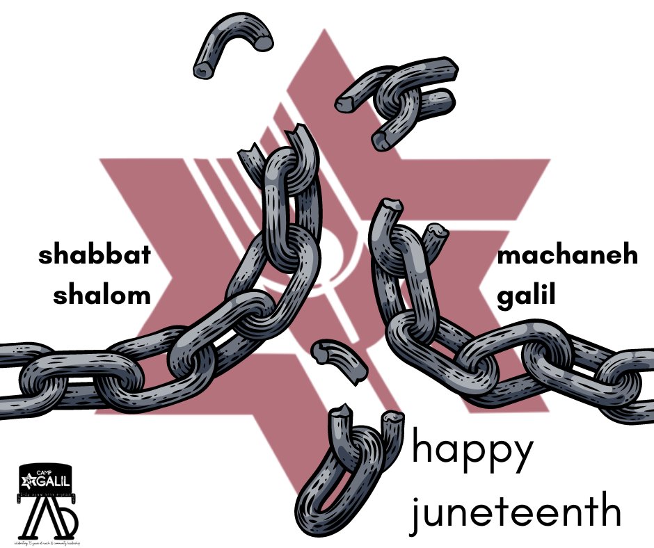 CampGalil's tweet photo. As we prepare to start our 75th summer, we're  thrilled about yesterday's news passing of Juneteenth, celebrating the end of US enslavement in 1865, as federal holiday. 
@JoCInitiative created a resource guide centering Black Jewish experiences: https://t.co/TU1fvCoAH7 https://t.co/Me3LLGj0ja