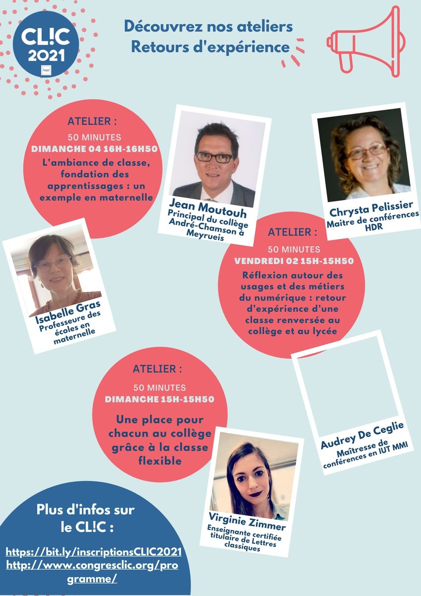 CLIC_congres's tweet photo. #CLIC2021 #RETOURSDEXPERIENCE
Les retours d'expérience fascinants du CLIC 😮
Animés par Isabelle Gras, @ZimmerVirginie, @ChrystaPELISSI1, Audrey De Ceglie et Jean Moutouh
Les expériences sont une richesse 👉 https://t.co/THRxH2wHrn
Tous les ateliers 👉 https://t.co/qgwphHbAAC https://t.co/lnpRQxNWTF