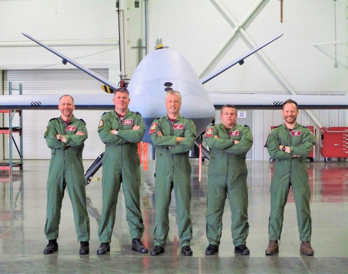 RAF_ISTAR's tweet photo. RAF personnel have become the first 🥇 military aircrew in the world qualified to operate MQ-9B. The Combined Test Team, based in the USA are supporting @GenAtomics_ASI with the testing and evaluation of #Protector, which will enter service with the RAF from 2024. https://t.co/Q18Ppe7MRB