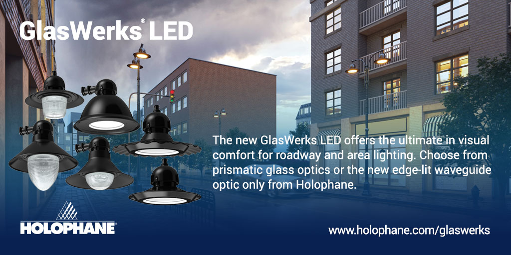 AcuityBrands's tweet photo. Beautiful by Day, Visually Comfortable by Night
GlasWerks® LED offers the ultimate in visual comfort for roadway and area lighting. Choose from prismatic glass optics or the new edge-lit waveguide optic only from Holophane®. #glaswerks #infrastructure #streetlight #visualcomfort https://t.co/RcSAs2QDZa