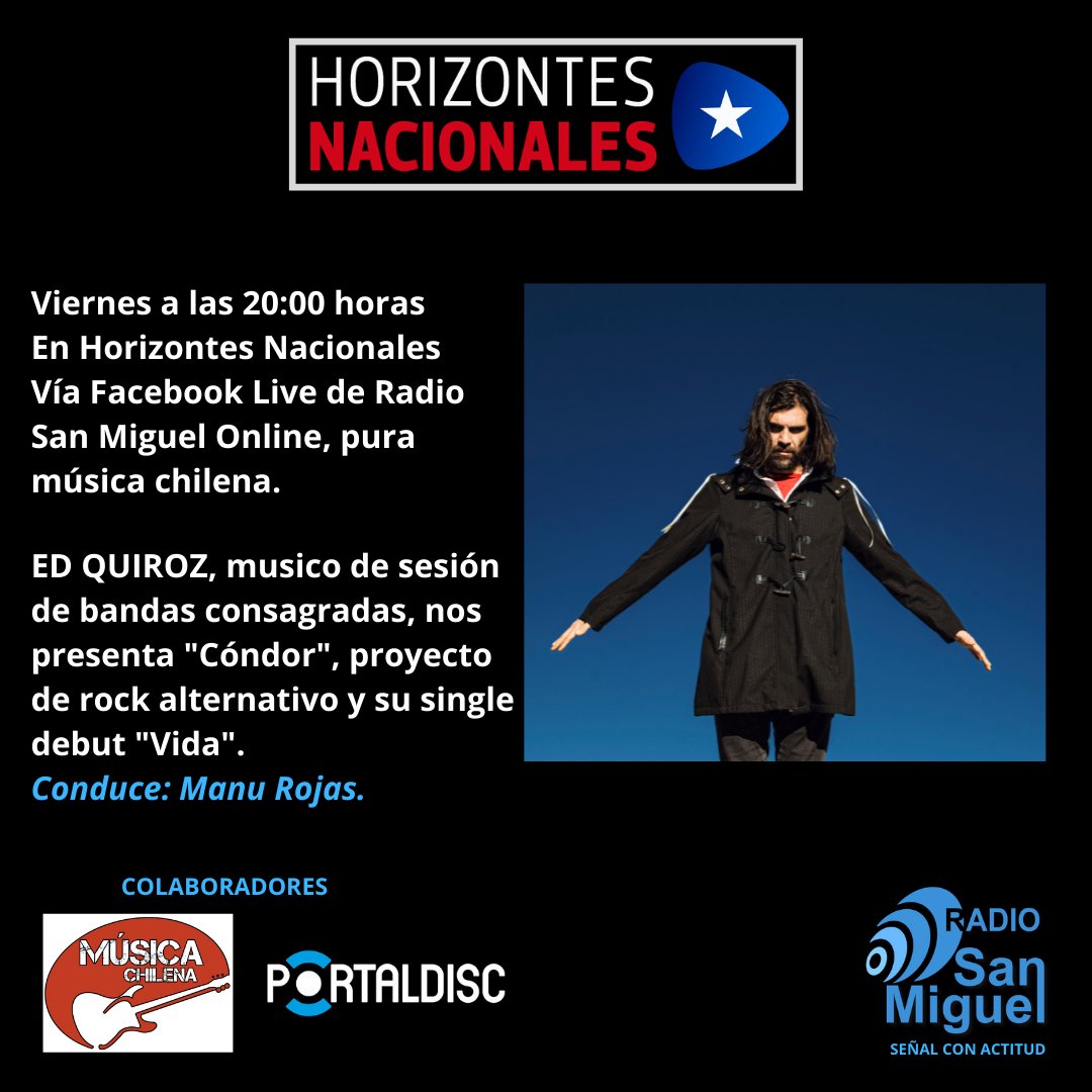 manurojasfotos's tweet photo. Viernes junto a Ed Quiroz, a las 20:00 horas en Horizontes Nacionales vía Facebook Live de Radio San Miguel Online, los y las esperamos...¡¡¡
.
#edquiroz
#musicachilena🇨🇱
#horizontesnacionales
#radiosanmiguelonline https://t.co/jJ0XV7fgwG