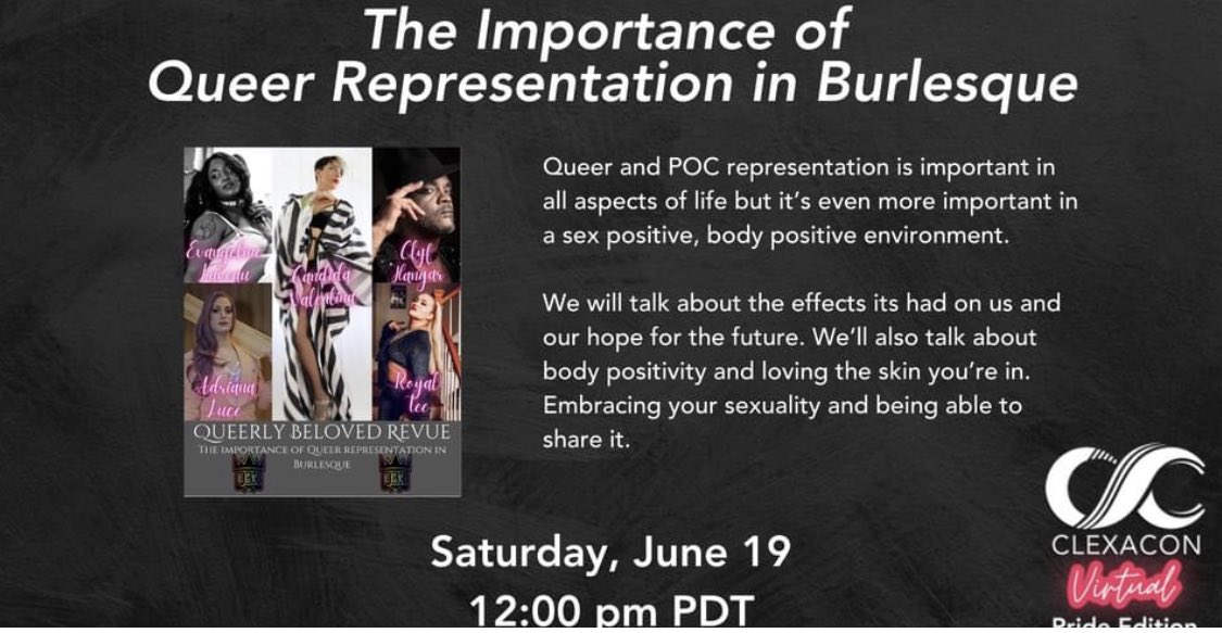 ClexaCon's tweet photo. #ClexaConVirtualPride continues tomorrow! Join us on Zoom or on Facebook for this event with members of @QueerlyBRevue at 3pm ET / 12pm PDT tomorrow! https://t.co/lFG6GWyksa
