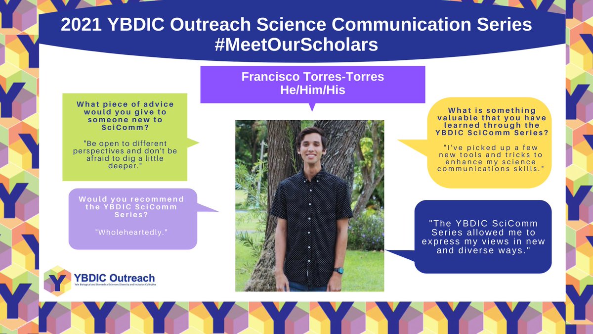 YBDIC (@ybdic_) on Twitter photo #MeetOurScholars
Francisco Torres-Torres (He/Him/His) (<a href="/cclypeatus/">Francisco J Torres Torres 🇵🇷</a>) is an undergrad at University of Puerto Rico at Cayey and is one of our 2021 YBDIC #SciComm #Scholars.
"The <a href="/YBDIC_/">YBDIC</a> SciComm Series allowed me to express my views in new and diverse ways."
#YBDICSciCommWeek #MeetOurScholars
Francisco Torres-Torres (He/Him/His) (<a href="/cclypeatus/">Francisco J Torres Torres 🇵🇷</a>) is an undergrad at University of Puerto Rico at Cayey and is one of our 2021 YBDIC #SciComm #Scholars.
"The <a href="/YBDIC_/">YBDIC</a> SciComm Series allowed me to express my views in new and diverse ways."
#YBDICSciCommWeek
