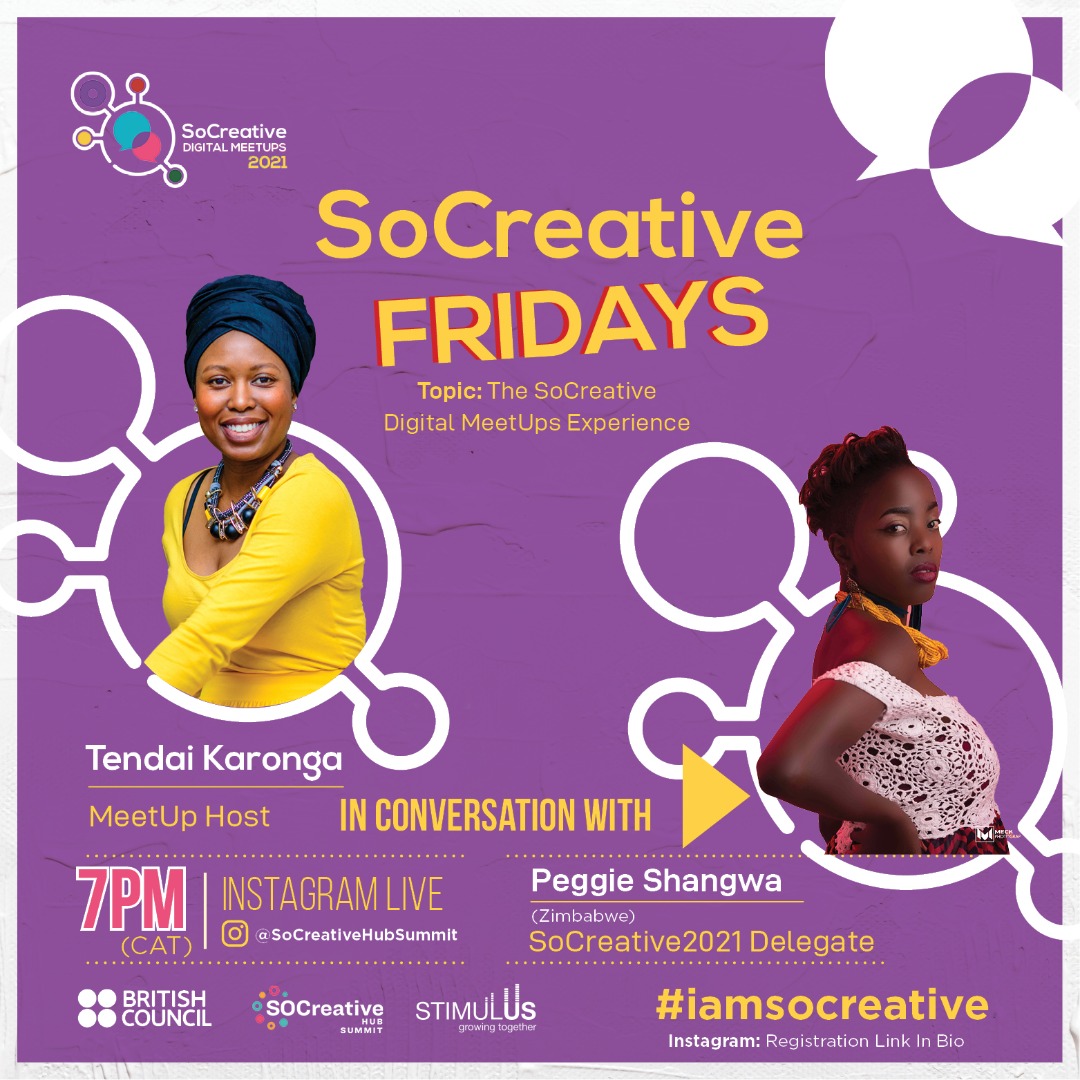 Catch <a href="/MsTendai/">Tendai Karonga</a> tonight as she talks to @mumbimusunga and <a href="/PShangwa/">Umind?!</a> about #humancentreddesign and the 2021 SoCreative Digital MeetUps experience. 
@SOCreative2021  <a href="/SouthernAfrArts/">Southern Africa Arts - British Council</a>  <a href="/StimulusAfrica/">Stimulus Africa</a>  <a href="/zwBritish/">British Council</a>  
#IamSoCreative #iamsocreative2021