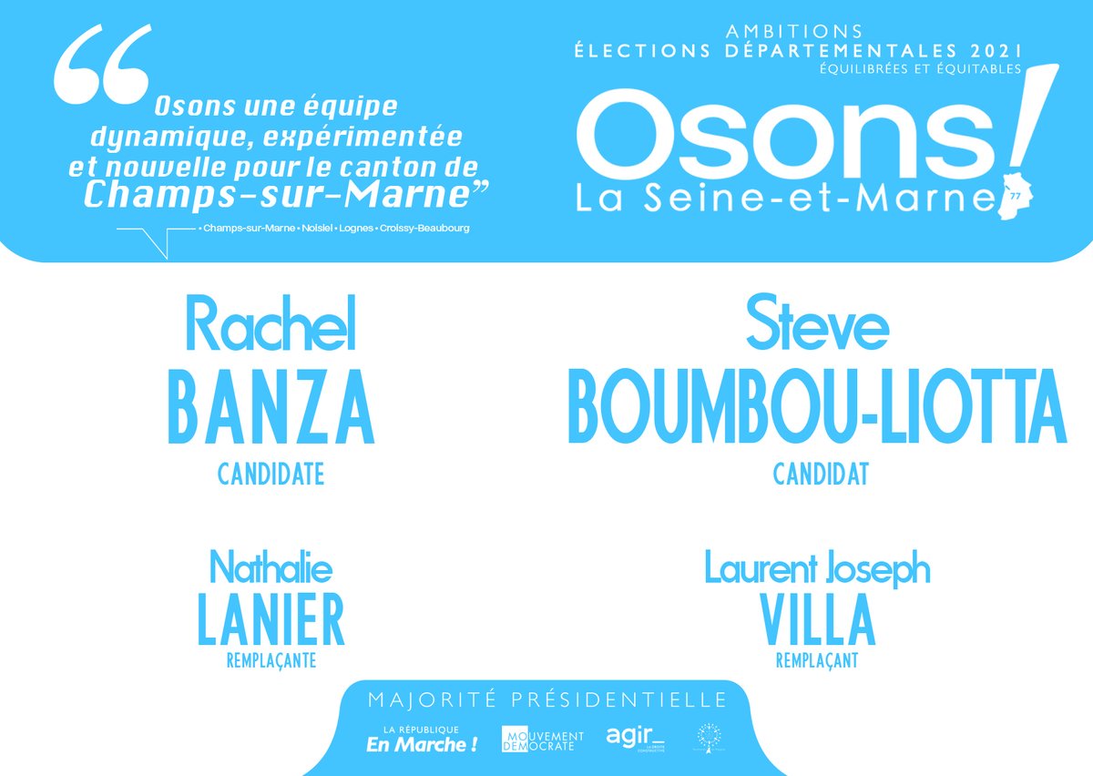 OsonsChamps's tweet photo. 🗣️OSONS L'ENVIE DE FAIRE ENSEMBLE POUR NOTRE TERRITOIRE !
📆Ce 20 juin, nous voterons à la fois pour les départementales et les régionales. Nous aurons besoin de votre approbation pour travailler pour vous auprès ses conseils respectifs.
#OsonslaSeineEtMarne
#EnviedÎleDeFrance https://t.co/KGSwoipK7K