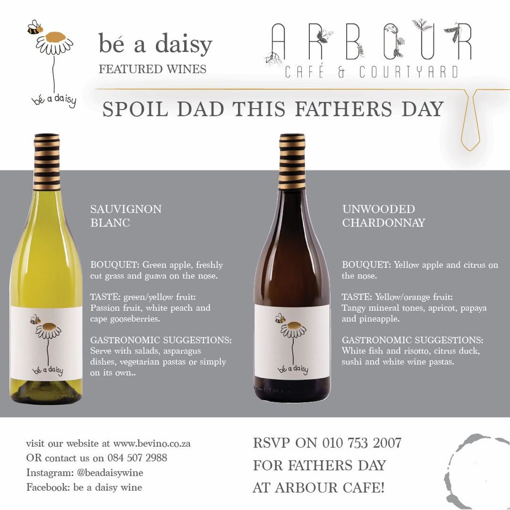 Spoil dad this father's day with a delicious lunch right here in our sunny courtyard with a flavour packed wine that pairs perfectly with any meal.⁣
⁣
Space is limited - book now: 010 753 2007⁣
⁣
#ArbourCafe #FathersDay #SpoilDad