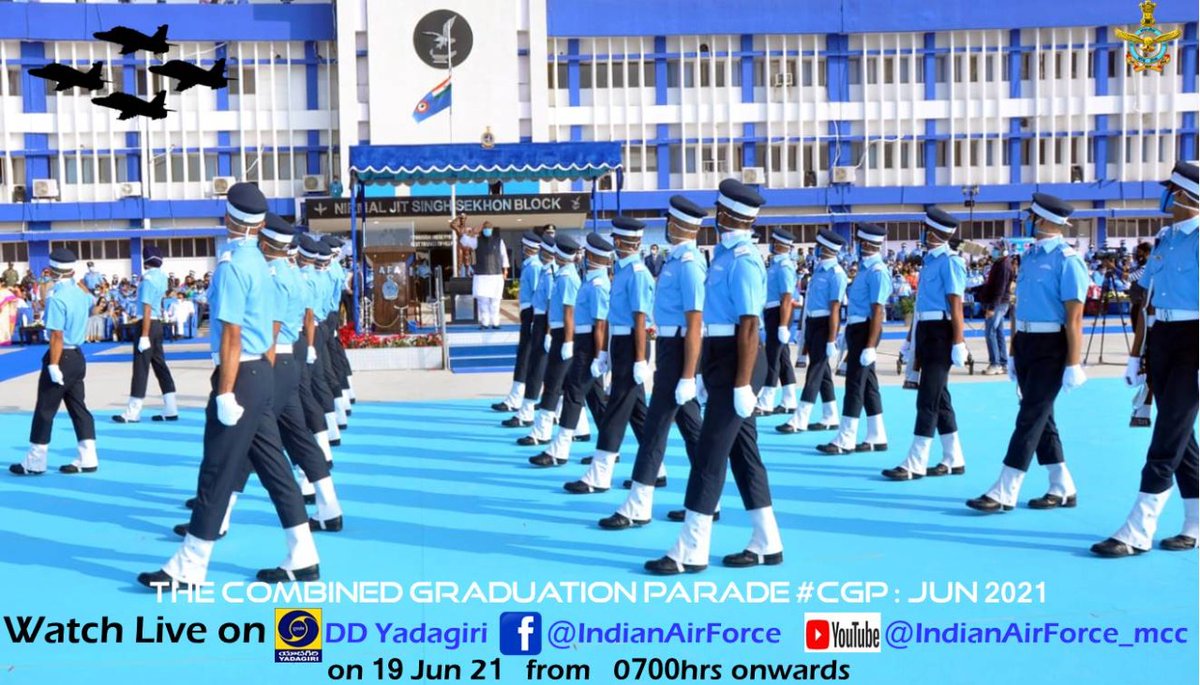 IAF_MCC's tweet photo. #CGP2021 

CAS Air Chief Mshl RKS Bhadauria will be the chief guest &amp; reviewing officer for the Combined Graduation Parade at Air Force Academy, Dundigal on 19 Jun 21.
Watch the event live on @DDYadagiri, https://t.co/ZTUbuIoGxG &amp; https://t.co/CcIerxAz6O 0700hrs onwards https://t.co/jg1RJcD9HX