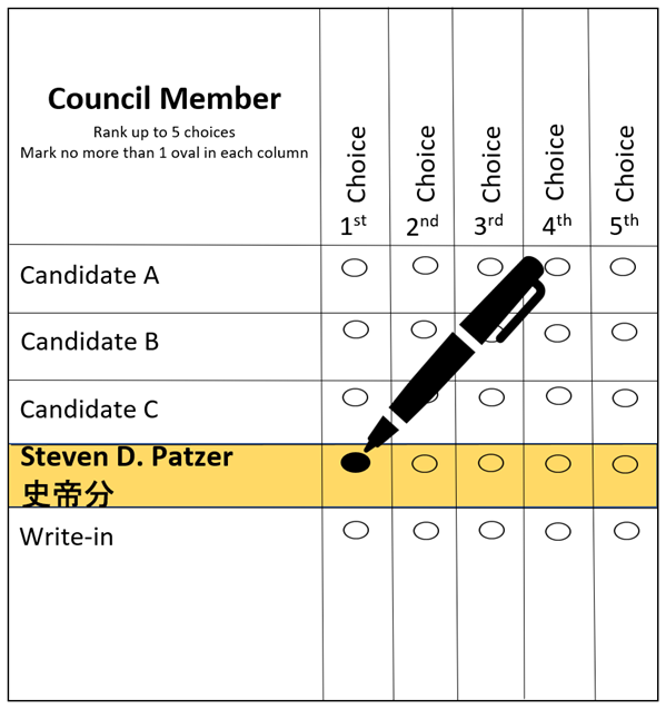 Vote Patzer as your 1st choice for City Council. <a href="/StevenDPatzer/">Steven D. Patzer</a>
