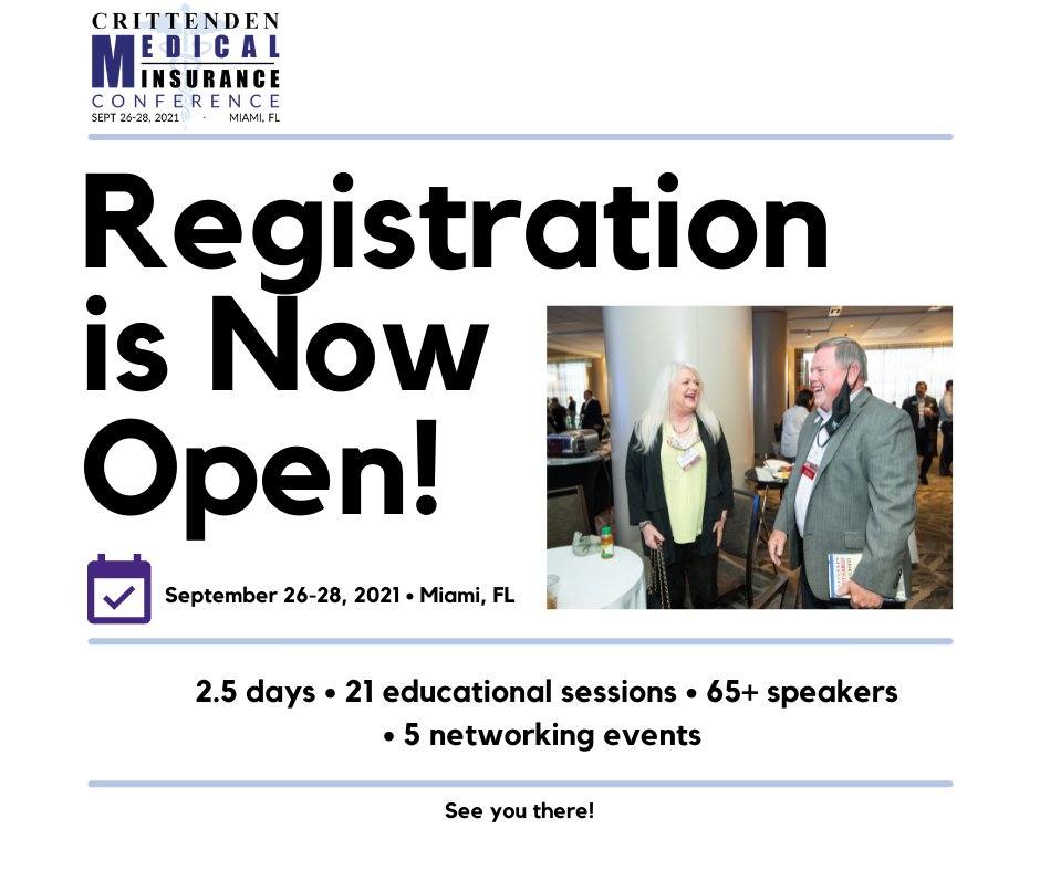 We've missed you! We are excited to announce our LIVE event is back! To register for the Crittenden Medical Insurance Conference, visit: host.regform.com/crittenden-med…
We hope to see you there!
