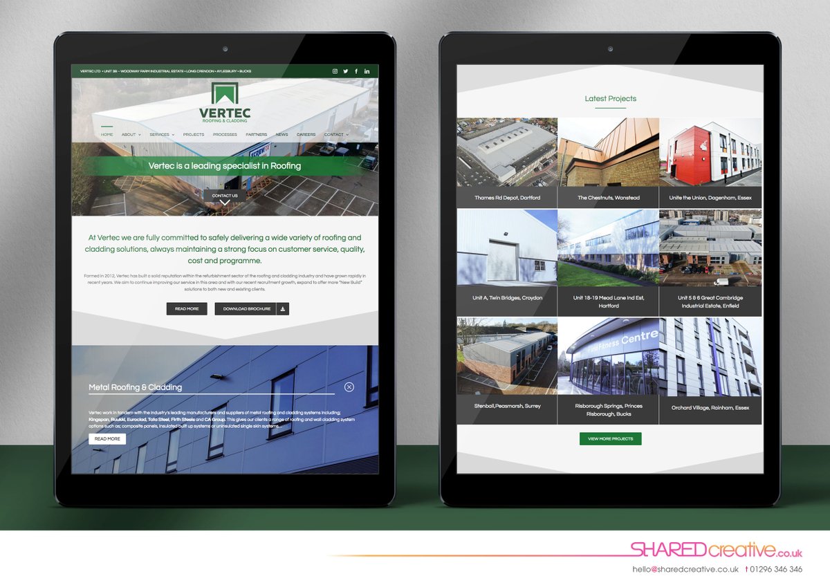 A new #website we have designed and produced for this local rapidly expanding #roofing and cladding company #VertecRoofing – If you’re thinking of developing an existing website or creating a new one SHARED creative #Aylesbury can help. 01296 346 346 hello@sharedcreative.co.uk