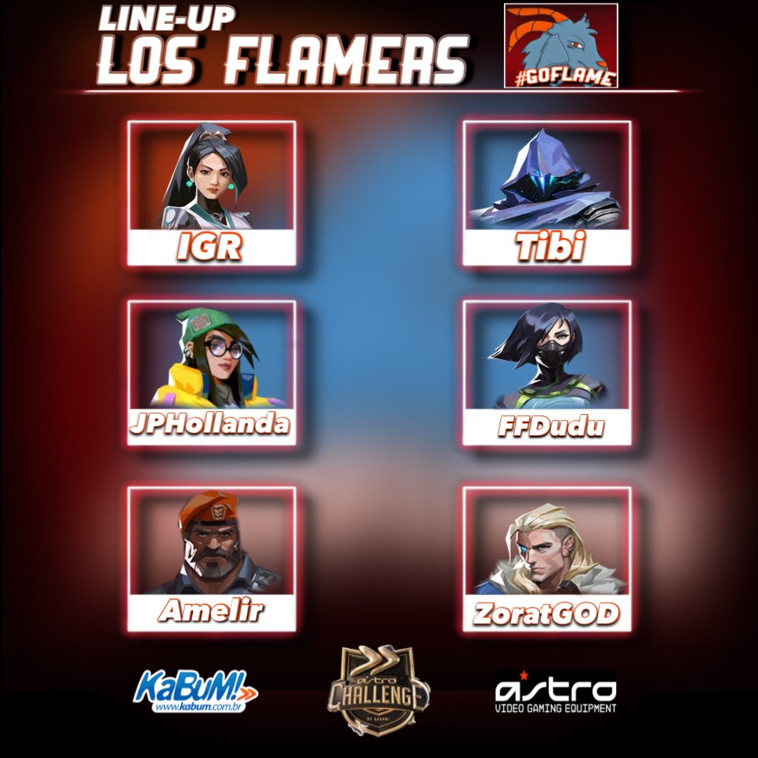 goflamers's tweet photo. Nossa line-up oficial para o campeonato ASTRO CHALLENGE by KaBuM! #GOFLAME 🐐🔥 https://t.co/cUlOUcSU27