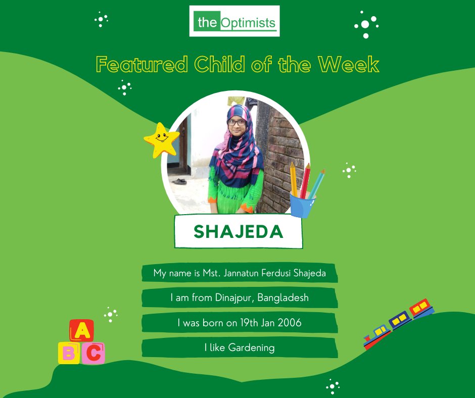 _The_Optimists's tweet photo. This week's featured child is Shajeda, a young girl who loves to read. Donate today to help rising children like Shajeda to continue their love for literacy and education.
#theoptimists #featuredchildoftheweek #eradicationofpoverty #Awareness #nonprofitorganization #community https://t.co/XzrWDuPa7w